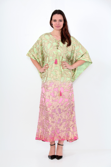 Großhändler Sumel - Zweifarbiges Kleid mit hübscher Goldverzierung und einer Schleife vorne 2136