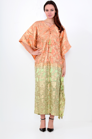 Großhändler Sumel - Zweifarbiges Kleid mit hübscher Goldverzierung und einer Schleife vorne 2136
