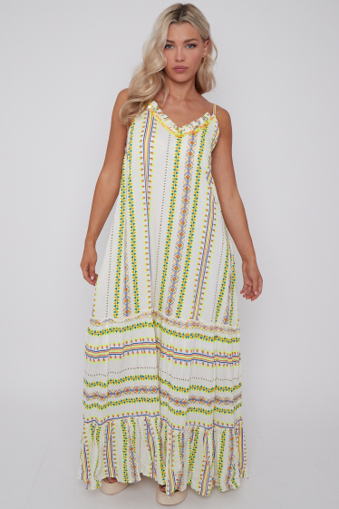 Wholesaler Sumel - Exclusive long strapless summer dress, light bohemian neon pattern ref 4063