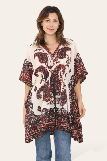 Wholesaler Sumel - Kaftan dress, ethnic embroidery Paisley flower print kaftan, Ref-1047-S