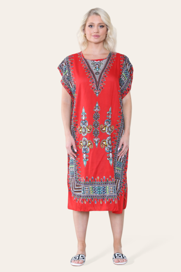 Wholesaler Sumel - Chic kaftan dress with traditional ethnic print pattern Ref-7001