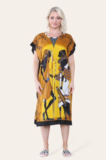 Wholesaler Sumel - Elegant kaftan dress, traditional African style print, outfit Ref- 7008-S