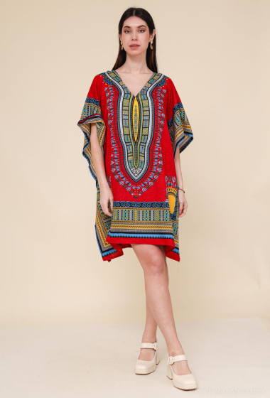 Großhändler Sumel - Plus Size Kaftankleid im afrikanischen Stil mit tropischem Muster Ref 102S