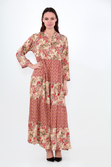 Wholesaler Sumel - Organic color dress with horizontal line drawing, long length 5125.