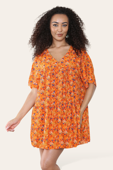 Wholesaler Sumel - Short sleeve V-neck short dress with floral print Ref-407A