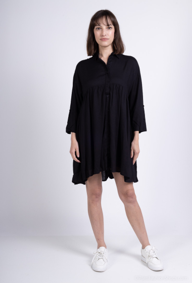 Wholesaler Sumel - Short dress, long sleeve, buttoned, casual, side pockets, -85057