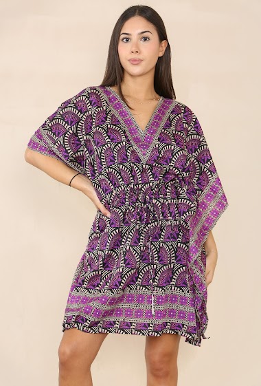 Wholesaler Sumel - Short mosaic kaftan dress with v-neck exotic oriental border ref 1062-S