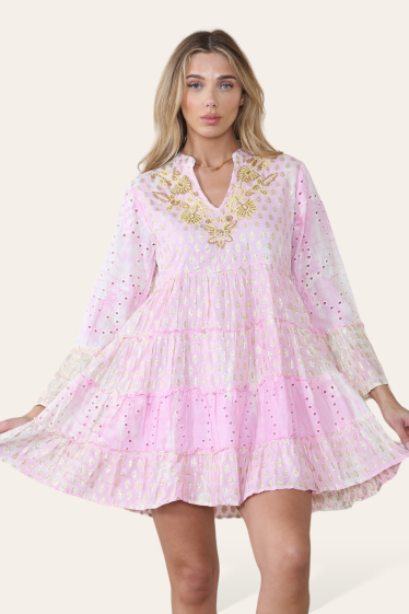 Wholesaler Sumel - Short high V-neck dress with shiny lace design ref 21 064