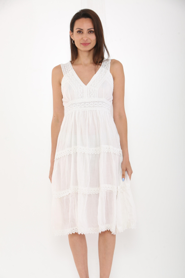 Wholesaler Sumel - Short cotton dress with lace pattern on the edges, sleeveless dress. -1113