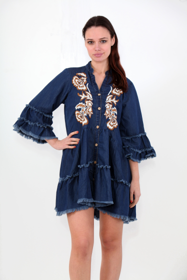 Großhändler Sumel - Kurzes Jeanskleid mit vielseitigem und elegantem Look 1317