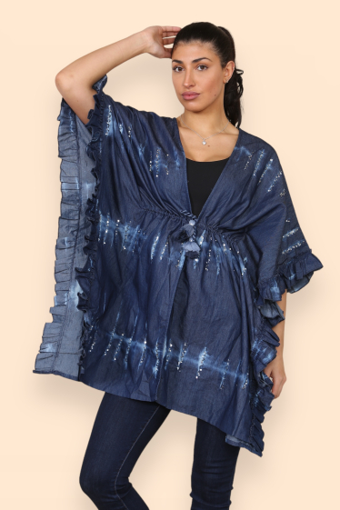 Wholesaler Sumel - Short open dress with drawstring, 3/4 sleeves, women, summer 2024 (ref DJ548)