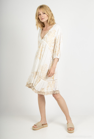 Wholesaler Sumel - Short dress Elegant bohemian style V-neck mid-length dress Ref-4005