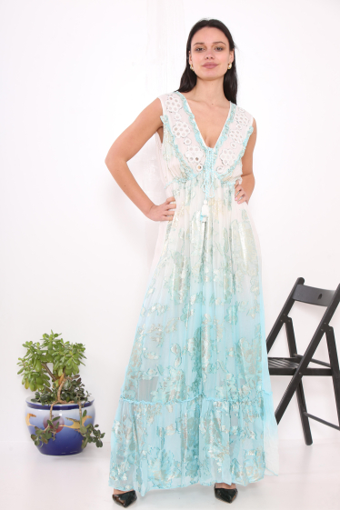 Großhändler Sumel - Exklusives Damenkleid mit V-Ausschnitt, spiegelloses Design, ärmelloses Design REF- 6235