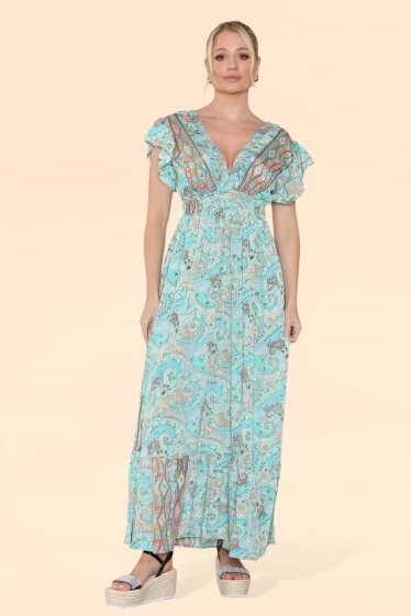 Großhändler Sumel - Damenkleid mit V-Ausschnitt und ärmellosem Schnittmuster Referenz MK-362