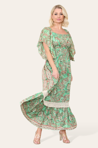 Grossiste Sumel - Robe femme élégante longue évasée avec imprimé floral et motif col 5123
