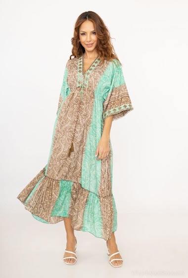 Wholesaler Sumel - Women's long sequin collar dress with pattern in the middle and two drawstrings.