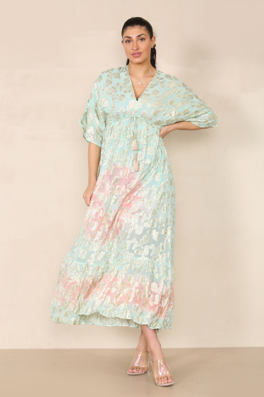 Wholesaler Sumel - Women's long V-neck dress with drawstring, 3/4 sleeves, summer 2024 (ref 2111)
