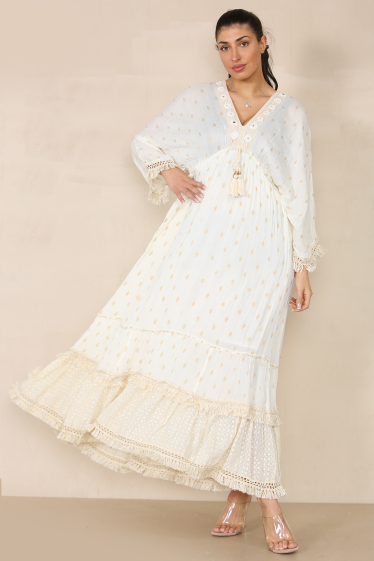 Wholesaler Sumel - Women's long-sleeved V-neck dress with drawstring for summer 2024 (ref 4037)