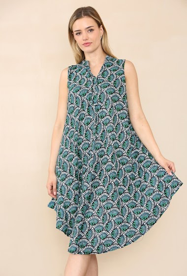 Wholesaler Sumel - Mosaic quarter-circle women's dress with button ref 7017