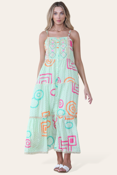 Wholesaler Sumel - Long dress with straps, plain background, gold dot ref SY 56