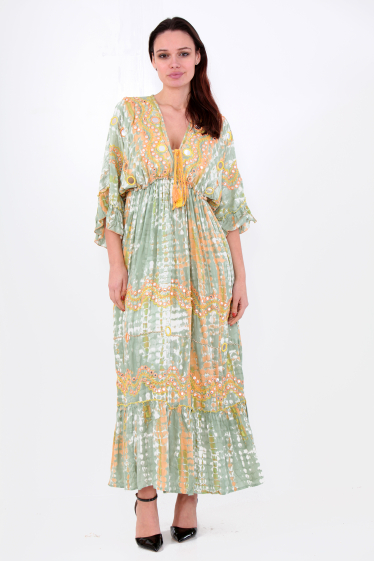 Wholesaler Sumel - Women's Round Sequence Mirror Design V Neck Long Dress Ref-6199