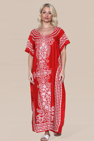 Grossiste Sumel - Robe longue à imprimé floral Kaftan col en V Robe ethnique longue et réf C-1553