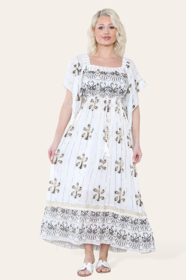 Wholesaler Sumel - Long dress with boat neck pattern, ruffled sleeves and floral print (Ref-9512).