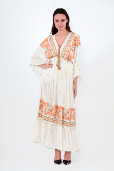Grossiste Sumel - Robe longue col V pour femme avec coutures pailletées faites design AN24126