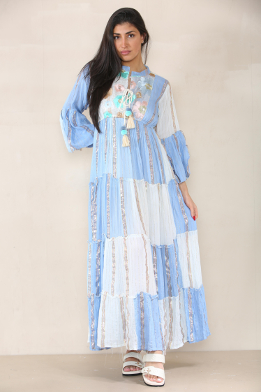 Wholesaler Sumel - Long dress, drawstring, floral print, long floral sleeves 2010