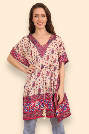 Wholesaler Sumel - Women's Floral Print Short Summer Long Dress (Caftan) REF-1231