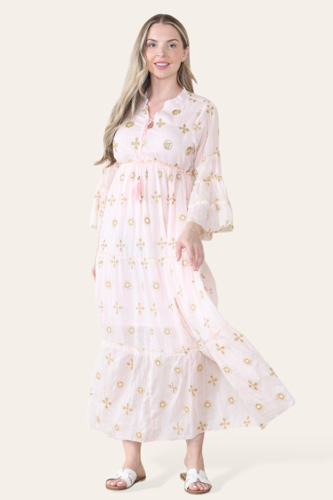 Wholesaler Sumel - Women's long dress, V-neck, ethnic pattern, sequined design, cotton material-2511