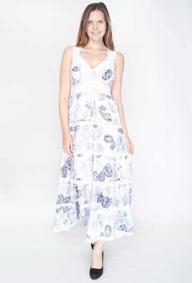 Wholesaler Sumel - Long dress woman summer light tropical foliage embroidery 19-464