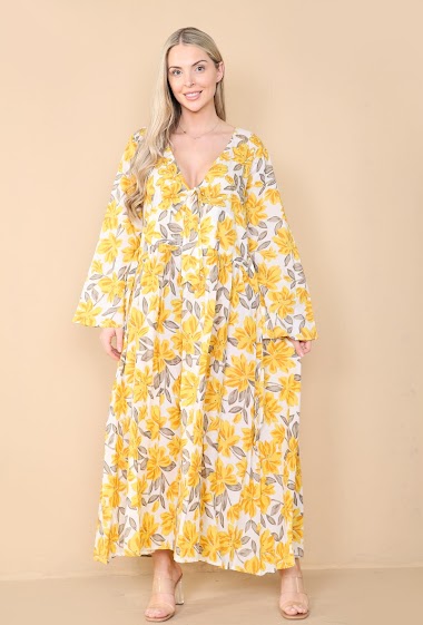 Grossiste Sumel - Robe longue imprimée florale manches longues encolure en V Patron de robe SU#45