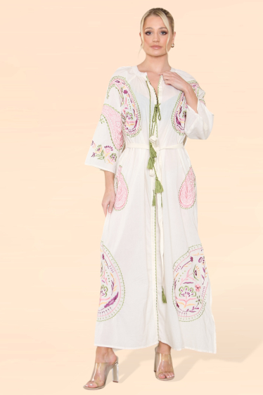 Großhändler Sumel - Langes Damenkleid mit Tasche und Kordelzug, Stil Ref-1112, Sommerkollektion 2024