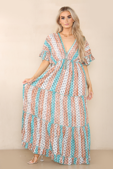 Wholesaler Sumel - Long dress for women with a V-neck and a drawstring belt (Ref. AN-1537)