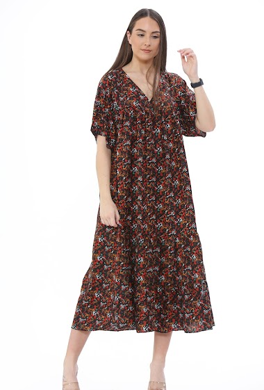 Wholesaler Sumel - Super comfy maxi dress,  floral print maxi dress, short cap sleeve maxi dress