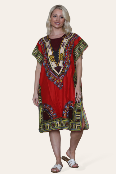 Mayorista Sumel - Vestido caftán de longitud media, estampado africano, estilo étnico casual-Ref-C-1554