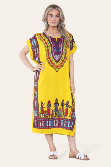 Wholesaler Sumel - Mid-length dress with ethnic print in African style, daring, ref. 7002