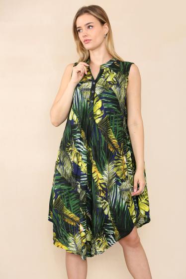 Wholesaler Sumel - Sleeveless buttoned collar mid-length dress tropical forest ref 7021