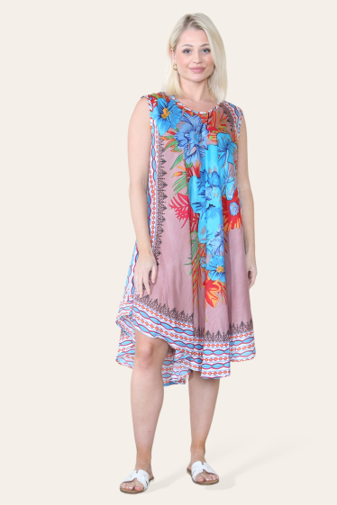 Wholesaler Sumel - Midi Dress, Tropical Floral Umbrella Pattern, Colorful Print Ref- 14033