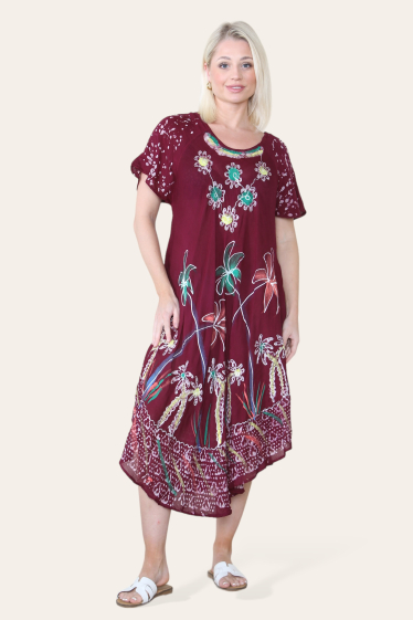 Wholesaler Sumel - Midi Dress, Sunflower Umbrella Pattern, Colorful Print Sleeves - 3209