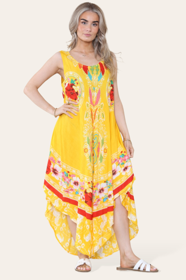 Großhändler Sumel - Mittellanges Kleid Silhouette ärmellos und mit Blumenmuster Ref-R-12