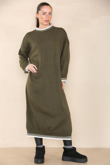 Wholesaler Sumel - Long winter sweater dress with long sleeves and trendy stitch embroidery ref 23511