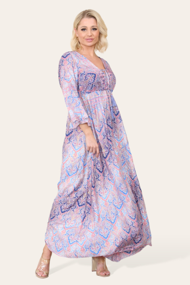 Mayorista Sumel - Vestido largo tropical para mujer, elegante diseño compuesto bicolor 7023
