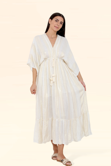 Wholesaler Sumel - LORDON LONG WHITE PLAIN DRESS - SUBTLE SILVER POM PON - 9124