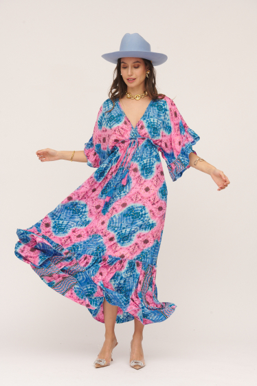 Grossiste Sumel - Robes longues pour femmes avec col en V et cordon de serrage. Référence AN944