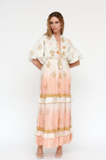 Wholesaler Sumel - Long dresses for women, drawstring waist design and V-neck style. Ref AN1516