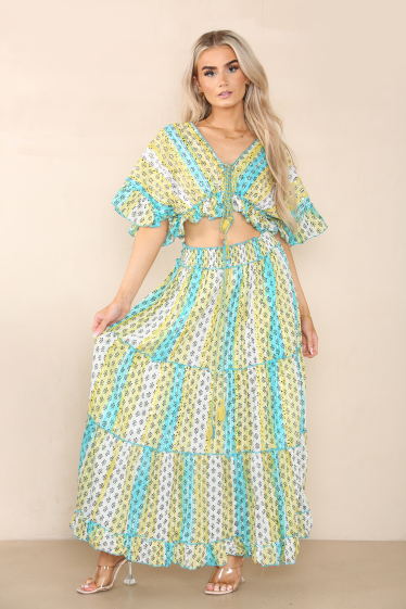 Großhändler Sumel - Zweiteilige Damenkleider mit konventionellen und ethnischen Mustern Ref-AN-1539