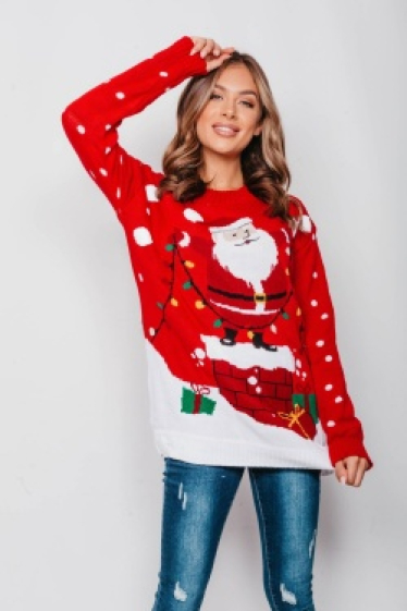 Wholesaler Sumel - Very beautiful Christmas sweater drawing Santa Claus and garlands.