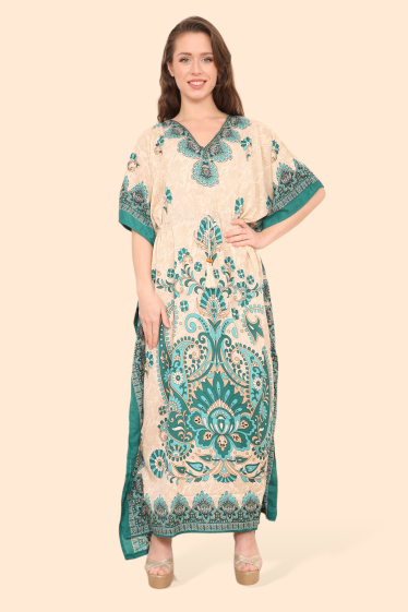 Wholesaler Sumel - A long maxi dress with a traditional kaftan pattern REF-1306.